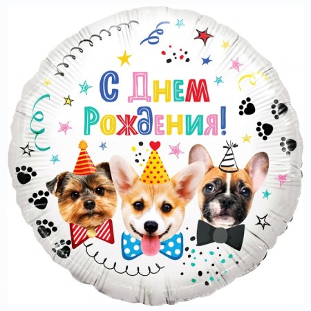 Foil ball 18 "Happy Birthday! Dog", Circle, in packaging
