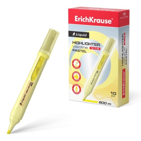 Marker Text Moker Erichkrause Liquid Visioline V-14 Pastel, 0.6-4.0 mm, water-based liquid ink, yellow