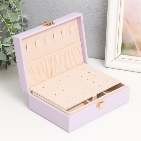 Casket to the leatherette for jewelry "Matte surface. Rectangular" Lilac 16x11.5x5.5 cm-3