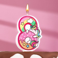 Свеча в торт "Единорог с шариком", цифра 8, розовый, 6,5 см
