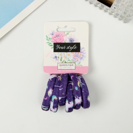 Hair elastic band "Lina" (set 6 pcs) Fairytale print, 4 cm, mix