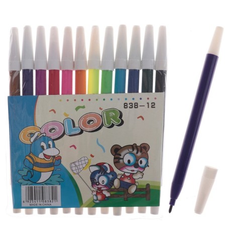 Flomasters 12 colors "animals", in a PVC package, an unenticized cap