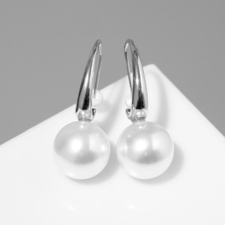 Earrings with pearls "drop" semicircle, white color in silver-2