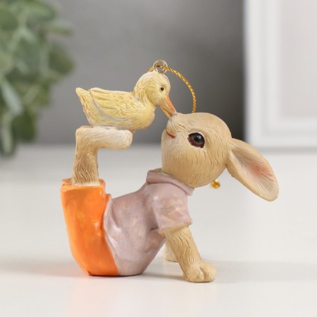 Souvenir Polystone Suspension "Bunny with a yellow chick" 7.5x5x7 cm-3