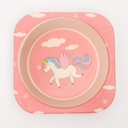 A set of bamboo dishes "Unicorn", plate, bowl, glass, devices, 5 items-5