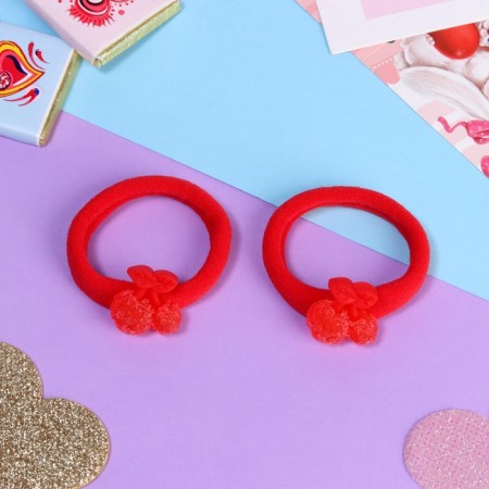 Hair elastic band "Pupsenok" (set 2 pcs) cherries, 3.5 cm, red-1
