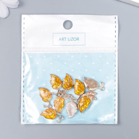 Decor for creativity metal, enamel "Leaf with a branch" Orange 0.8x2 cm-3