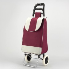 Household bag on the wheels, the department on the lace, load up to 25 kg, burgundy color