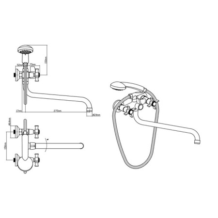 BUNE BAOOU BA533-3-B723-C018, shower set, brass, chromium-4