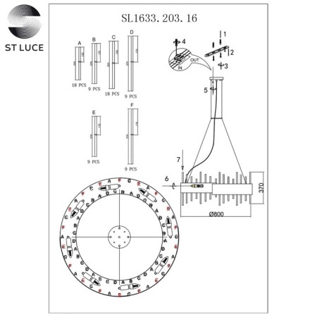 Suspended chandelier ST LUCE. SL1633.203.16. Olvera. 16x40 watts, E14, 80x80x37 cm, matte gold color-6