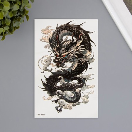 Tattoo on the body color "Cloudy black dragon" 12x19 cm