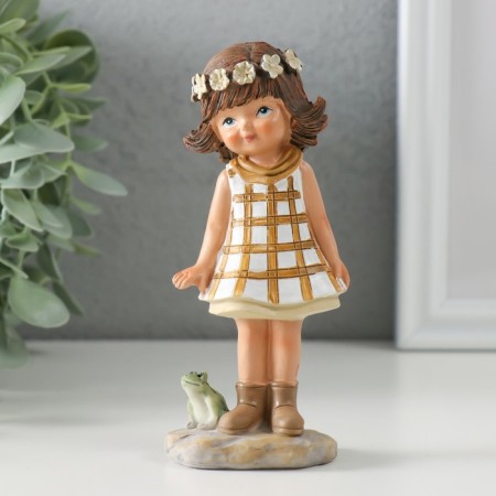 Souvenir Polystone "Baby in a white dress in a cage, with a frog" 5.5x3.5x12 cm