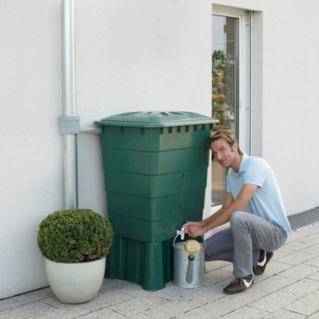 Square container with a lid and a tap 203 l, green, 70x70x82 cm-1