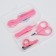A child’s care set, 5 items (comb, tweezers, scissors, a knipser, saw), pink color