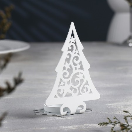 Climb "Christmas tree with stars" metal per candle, 6.6x10x13 cm, white-2