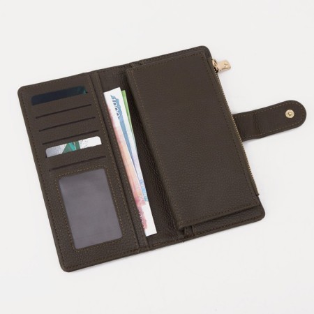 Women's wallet on the button, khaki color-5