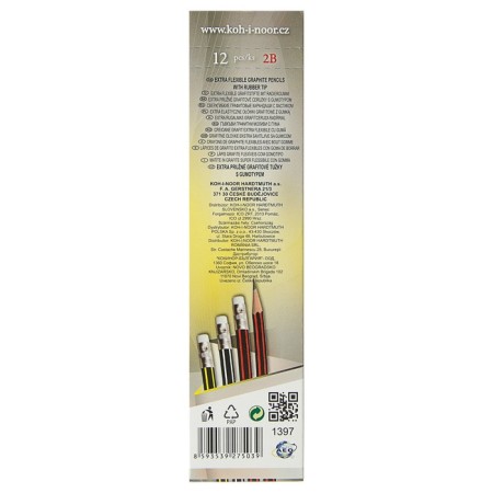 Chernographic pencil Koh-I-Noor 1397 2B, super-bending, with an eraser, price for 1 pc.-1