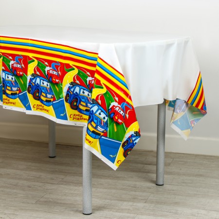 The single tablecloth “Happy Birthday”, cars, 180x137 cm-5