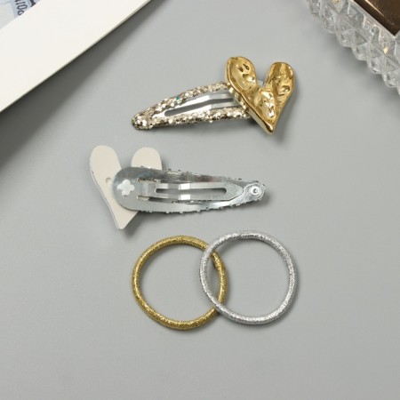 Hair set "Beatrice" (10 elastic bands 3 cm, 2 invisibility 5 cm) heart, silver gold-2