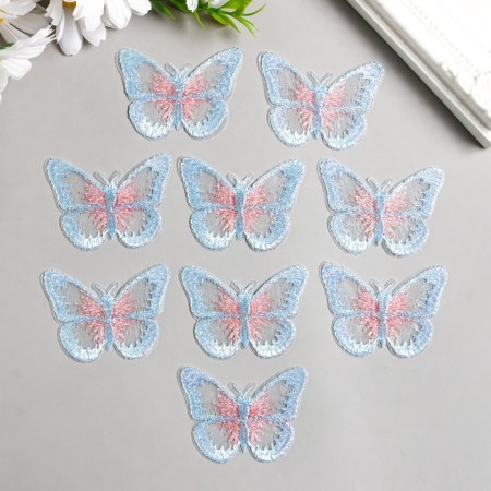 Decor for creativity Textile embroidery "Blue-pink butterfly" 4.3x5.5 cm-1