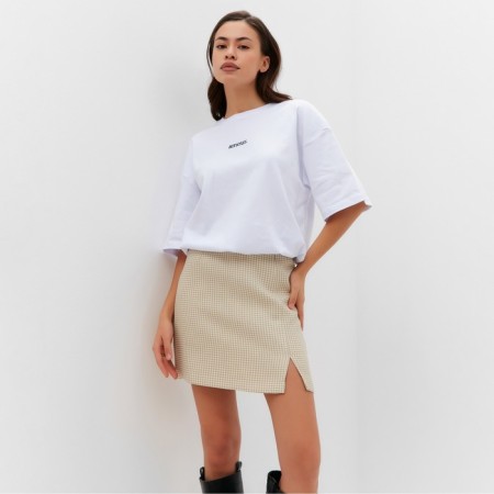 Women's skirt with a cut Mist p. 48, beige/white-4