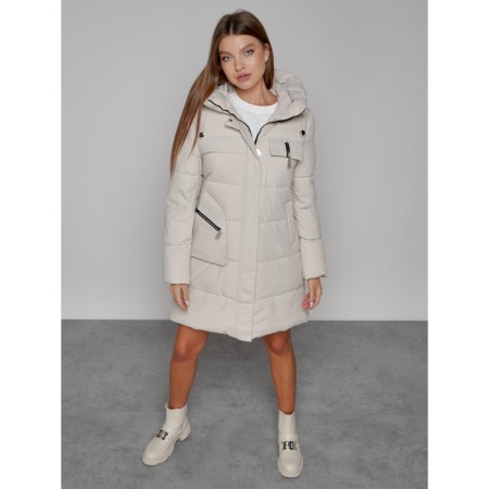 Coat insulated winter female, size 48, beige color-8