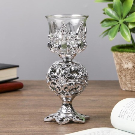 Climber Plastic, glass for 1 candle "openwork ball" glass on the leg silver 15x6x6 cm-1