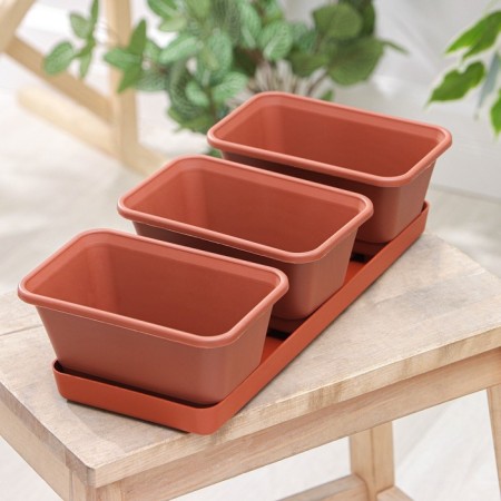 A set of flower pots with a tray Darel Plastic, 750 ml, 33 cm, 3 pcs, Terracotta color-1