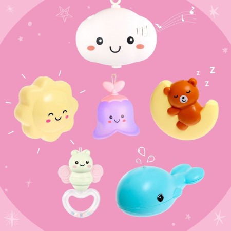 Mobile musical "Magic dreams", sound, light, pink color-3