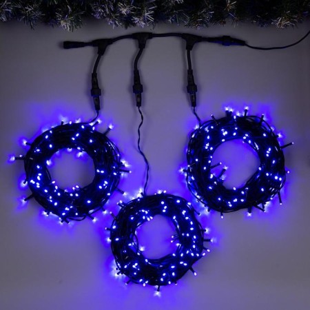 Garland "Clip-Light" 3 threads of 20 m, IP44, UMS, dark thread, 399 LED, glow blue, 8 modes, 24 V