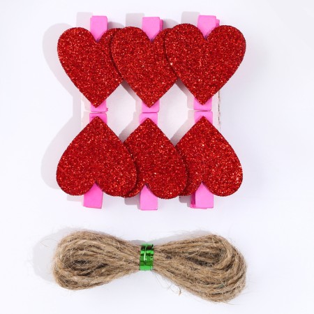 Pink clothespins with red hearts, 3.5 cm, set 6 pcs.-3