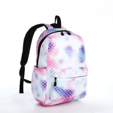 Youth backpack from a lightning textile, 3 pockets, waist bag, blue/white/pink color
