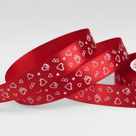 Satiner tape "Hearts", 15 mm × 23 ± 1 m, color red No. 026