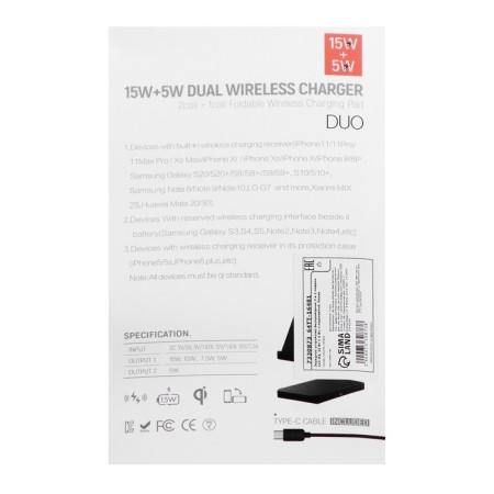 Wireless charging station 2 in 1 LCC-82, 15 W + 5 W, with a stand, white-9