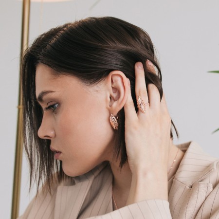 Set 3 objects: earrings, pendant, dimensionless "Edel" ellipse carved, color gold, 45 cm-2