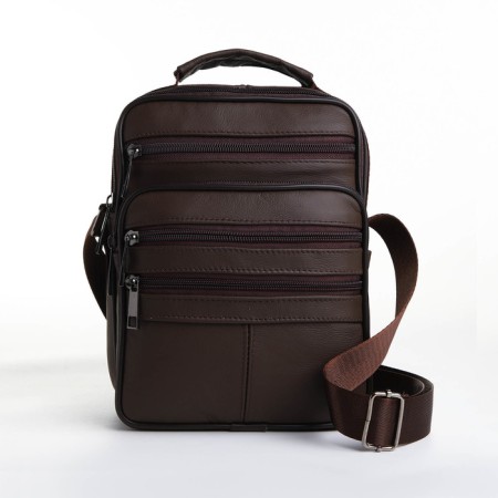 Male bag on lightning, long belt, brown color-1