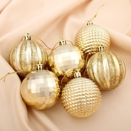 Set of balls plastic D-6 cm, 6 pcs "Disco Mix" Gold