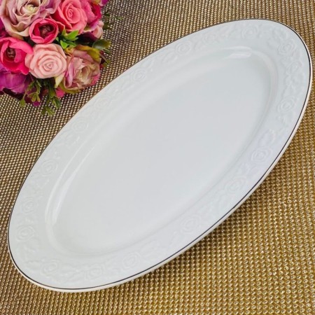 Oval Lenardi dish "White Rose", porcelain, length 30.5 cm