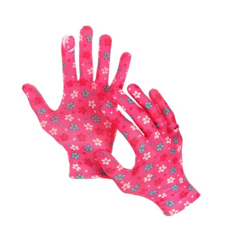 Nylon gloves, with PVC dots, size 8, mix, "flowers", Greengo