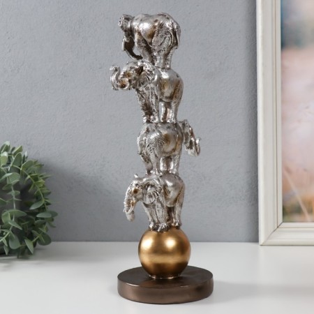 Polystone souvenir "Four elephants on the ball - Pyramid" Silver 13.1x11.1x31 cm-3