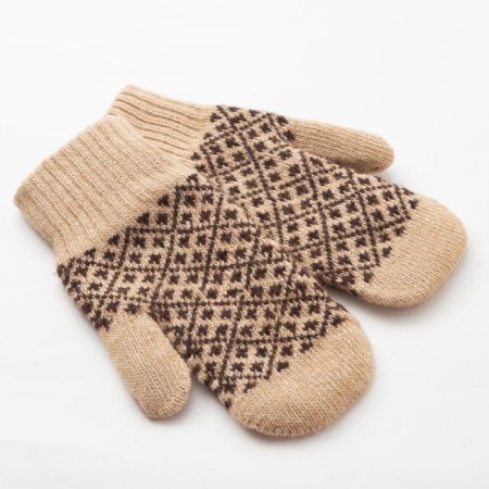 Women's mittens from the Mongol wool "patterns" Beige color, size 17-19
