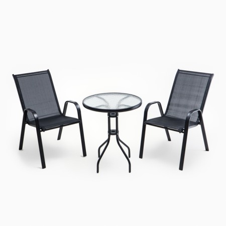 Set of garden furniture: table + 2 stools, textile, black, maximum load 120 kg
