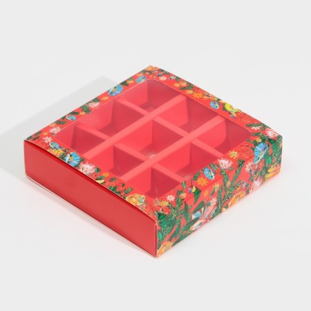 Box for 9 sweets with cells "Bright New Year" 14.5 x 14.5 x 3.5 cm, New Year-3