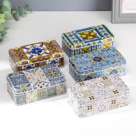 Rectangular metal box "Patterns on the tile" MIX 4x11.5x6.5 cm-2