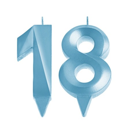 Candle in the cake jubilee "line" (set 2 in 1), number 18/81, blue metallic, 6.5 cm-2