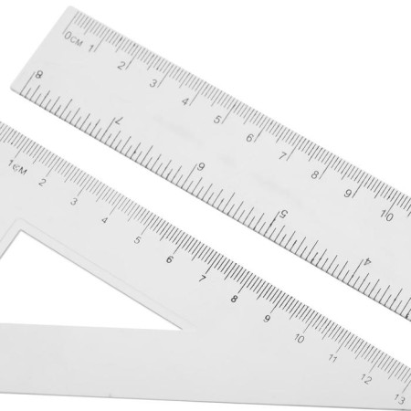 The set is drawing, transparent, 4 items (ruler 20 cm, square 14 cm/ 30 °, square 10 cm/ 45 °, transporter)-1