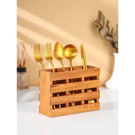 ADELICA tablespoon stand, with three sections, 19 × 7 × 14 cm, oak-1