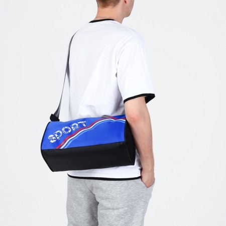 Sports bag with zipper, long belt, black color/cornflower-5