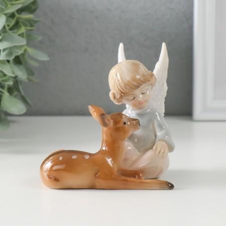 Polystone souvenir "Curly angel with a deer" varnish 9.5x9.5x10.5 cm-1