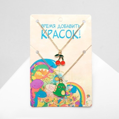 Set 2 pendants "lean" cherries and a dinosaur, colored in gold, 40 cm-1